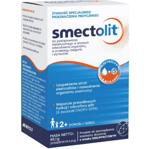 Smectolit, 10 saszetek - Wsparcie przy biegunce i wymiotach, elektrolity + probiotyk - 1