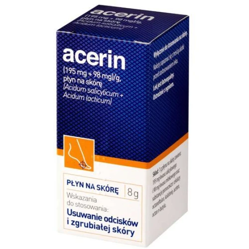 Acerin (195 mg + 98 mg)/g, płyn na skórę, 8 g - Z kwasem salicylowym i kwas mlekowym - 1