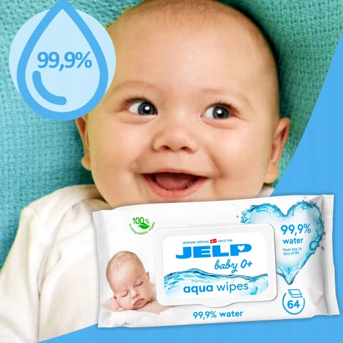 Jelp Baby 0+, chusteczki nawilżane, 99,9% wody, 64 sztuki - Oczyszczają wrażliwą skórę noworodków i niemowląt od 1. dnia życia - 3