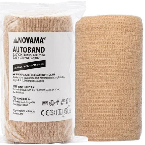Novama Autoband, kohezyjny beżowy bandaż elastyczny, 10 cm x 4,5 m - Elastyczna opaska samoprzylepna bez kleju - 1