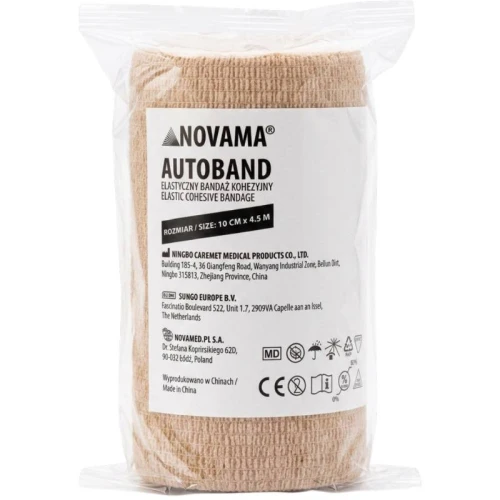 Novama Autoband, kohezyjny beżowy bandaż elastyczny, 10 cm x 4,5 m - Elastyczna opaska samoprzylepna bez kleju - 2