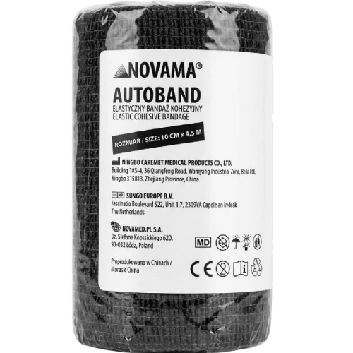 Novama Autoband Bandaż elastyczny kohezyjny czarny 10 cm x 4,5 m - Elastyczna opaska samoprzylepna bez kleju - 1