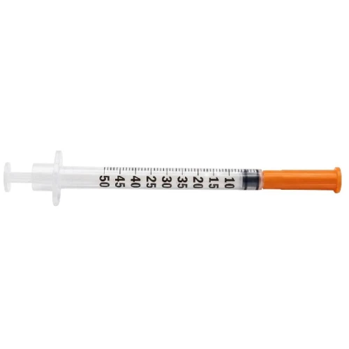 Pic Insulin Syringes, strzykawka insulinowa 0,5 ml z igłą 29G, 0,33 x 12,7 mm, 100 sztuk - Z igłą zintegrowaną bezpośrednio z korpusem strzykawki - 1