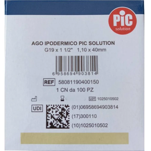 PIC Ago Ipodermico, Igła iniekcyjna 19G, 1,1 x 40 mm, 100 sztuk - Do iniekcji podskórnych oraz drobnych zabiegów medycznych i kosmetycznych - 1