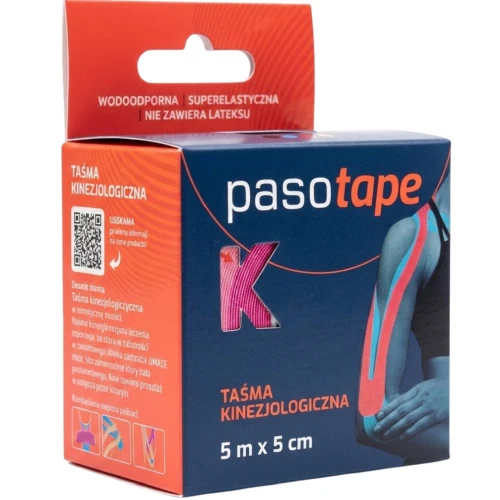 Pasotape Taśma kinezjologiczna różowa 5 m x 5 cm, 1 sztuka - Do stosowania w rehabilitacji oraz medycynie sportowej - 1
