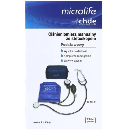Microlife Ciśnieniomierz manualny  zegarowy ze stetoskopem AG1-20, 1 sztuka - Do tradycyjnego pomiaru osłuchowego + mankiet M (22–32 cm) - 1