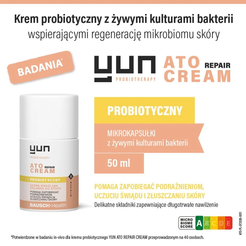 Yun ATO Repair Cream Krem probiotyczny, 50 ml - Do skóry suchej, wrażliwej i skłonnej do atopii - 1