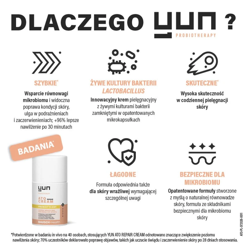 Yun ATO Repair Cream Krem probiotyczny, 50 ml - Do skóry suchej, wrażliwej i skłonnej do atopii - 2