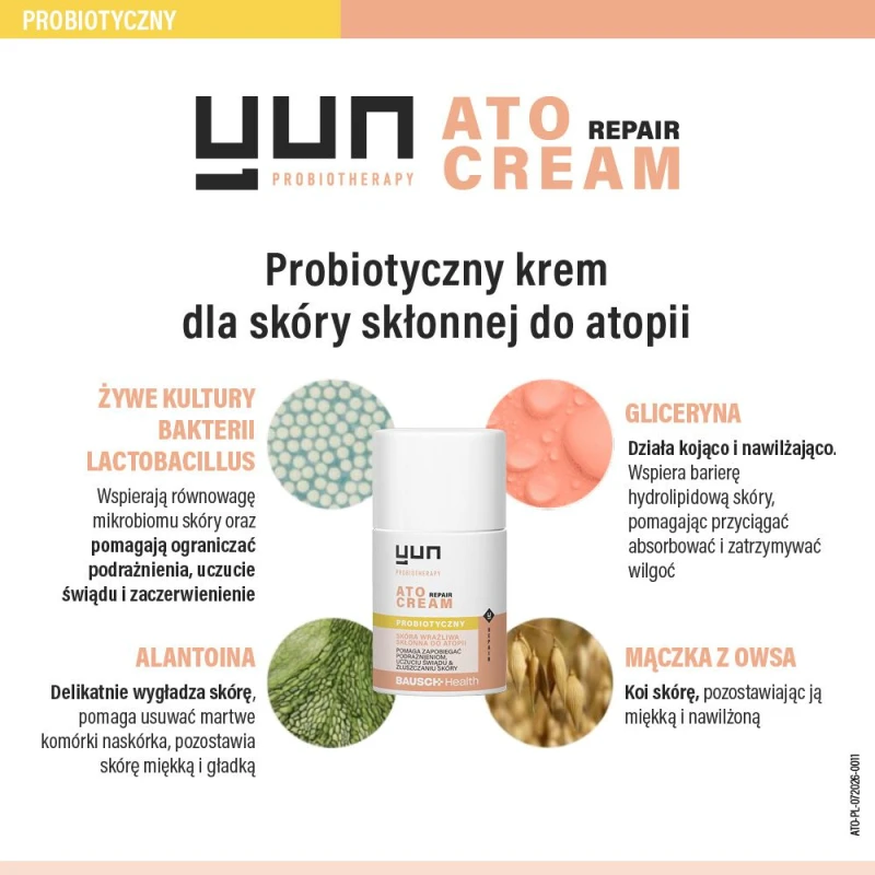 Yun ATO Repair Cream Krem probiotyczny, 50 ml - Do skóry suchej, wrażliwej i skłonnej do atopii - 5