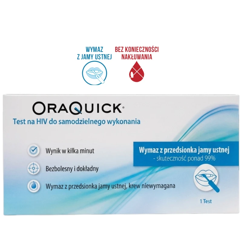 Test OraQuick Na obecność wirusa HIV, 1 sztuka - Pozwala wykryć obecność przeciwciał przeciwko wirusom HIV-1 i HIV-2 - 1