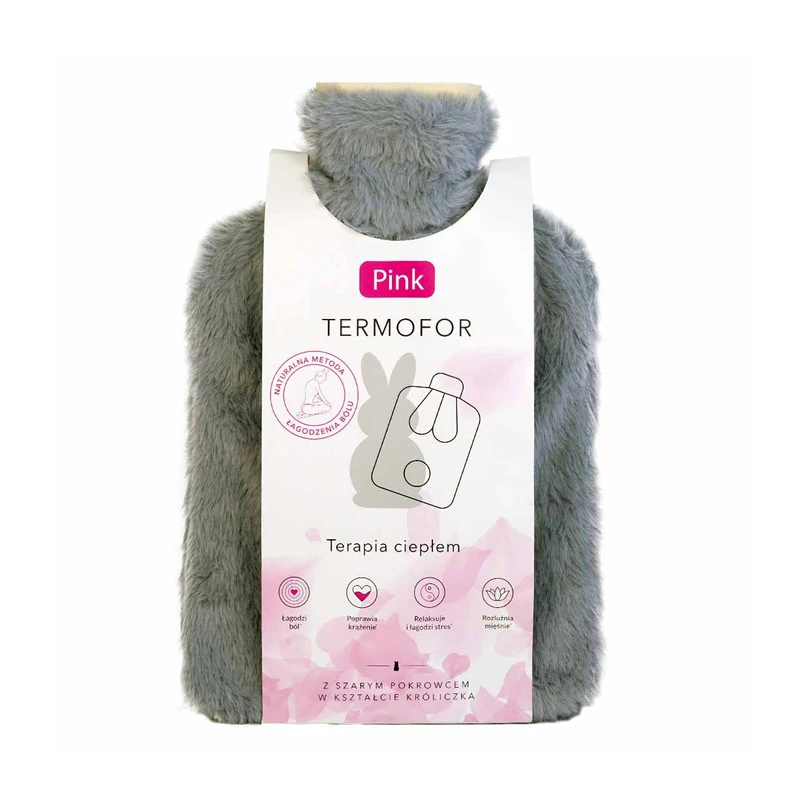 Pink Termofor Pluszak Szary, 1 sztuka - Z miękkim, szarym pokrowcu w kształcie króliczka - 1