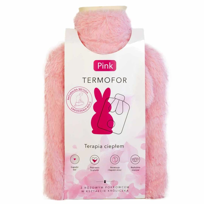 Pink Termofor Pluszak Różowy, 1 sztuka - Z miękkim, szarym pokrowcu w kształcie króliczka - 1