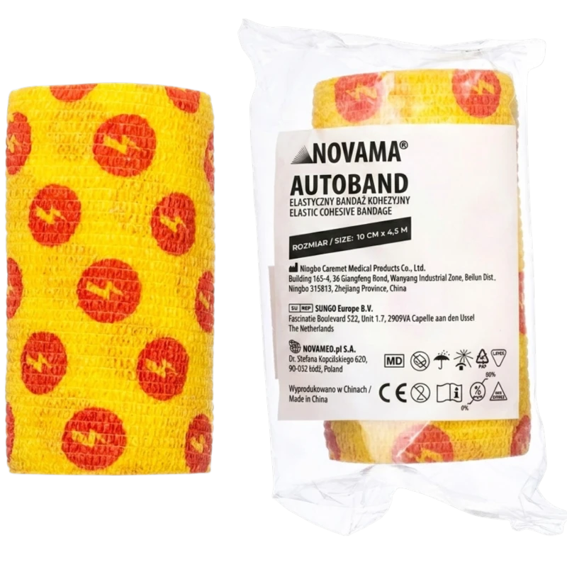 Novama  Autoband Elastyczny bandaż kohezyjny błyskawice 10 cm x 4,5 m, 1 sztuka - Samoprzylepna opaska mocująca bez zapinek - 1