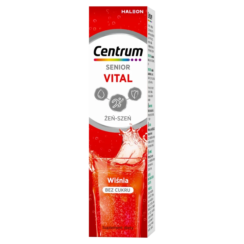 Centrum Vital Senior Żeń-szeń, smak wiśniowy bez cukru, 20 tabletek musujących - 2