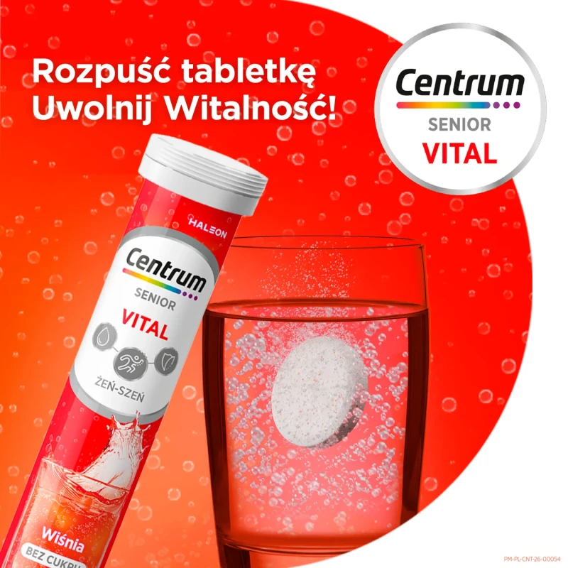 Centrum Vital Senior Żeń-szeń, smak wiśniowy bez cukru, 20 tabletek musujących - 5