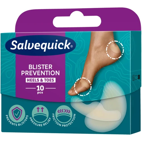 Salveqiuck Blister Prevention Heels & Toes, plastry na pęcherze, 10 sztuk - Hydrokoloidowe do pięt i palców u stóp, zmniejszają ucisk i tarcie - 1