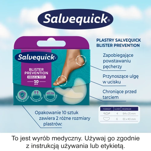 Salveqiuck Blister Prevention Heels & Toes, plastry na pęcherze, 10 sztuk - Hydrokoloidowe do pięt i palców u stóp, zmniejszają ucisk i tarcie - 3