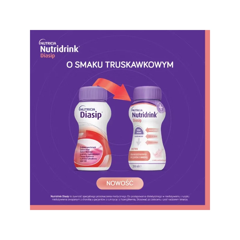 Nutridrink Diasip, smak truskawkowy, 4 x 200 ml - Kompletna dieta bogata w błonnik dla osób z cukrzycą - 3