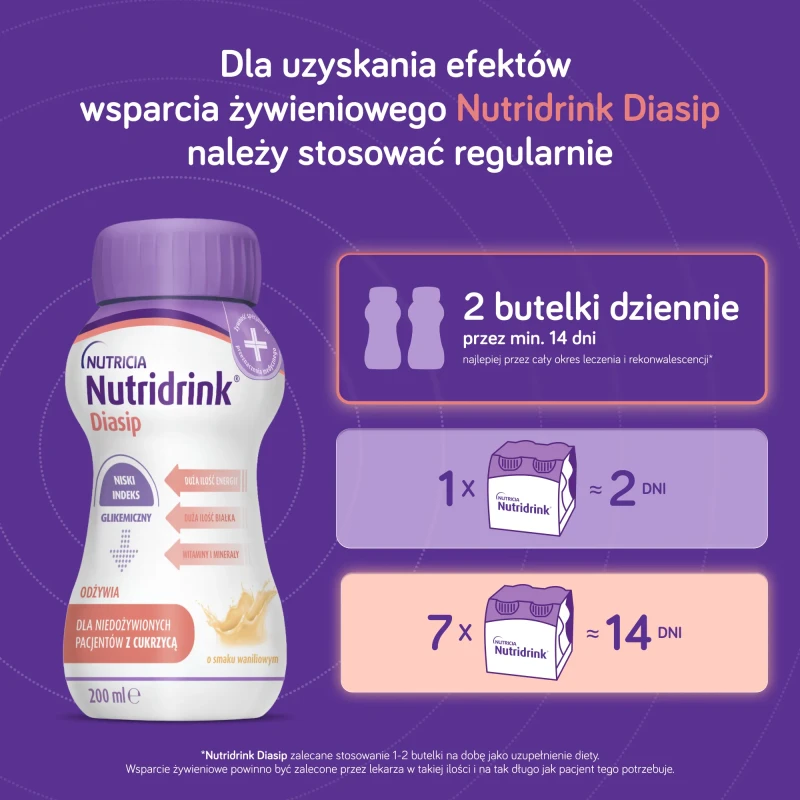 Nutridrink Diasip, smak waniliowy, 4 x 200 ml - Kompletna dieta bogata w błonnik dla pacjentów z cukrzycą i hiperglikemią - 5