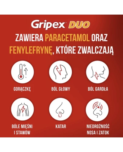 Gripex Duo, 16 tabletek - Lek na objawy przeziębienia z paracetamolem i fenylefryną - 2