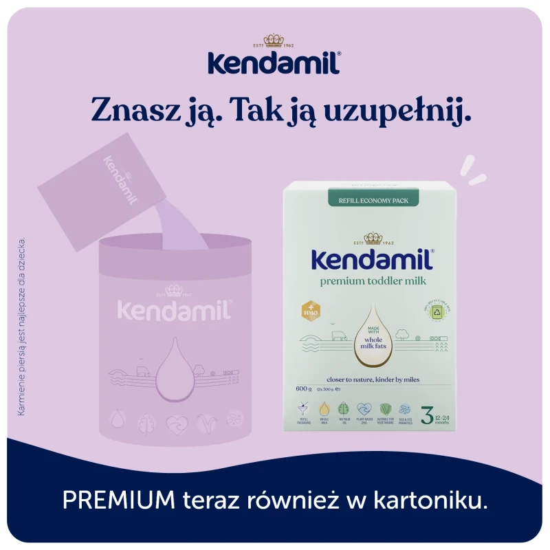 Kendamil Premium 3 HMO+ Mleko następne, 600 g - Dla małych dzieci od 12. miesiąca - 1