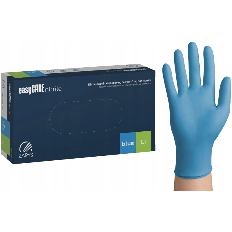 EasyCare Nitrile Blue Rękawiczki nitrylowe jednorazowe, niebieskie L, 100 sztuk - Bezpudrowe, teksturowane - 1