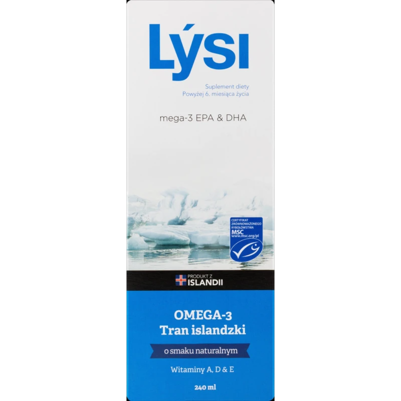 Lýsi Tran islandzki, smak naturalny, 240 ml - Olej z wątroby dorsza z witaminami A, D i E oraz kwasami Omega-3  - 1