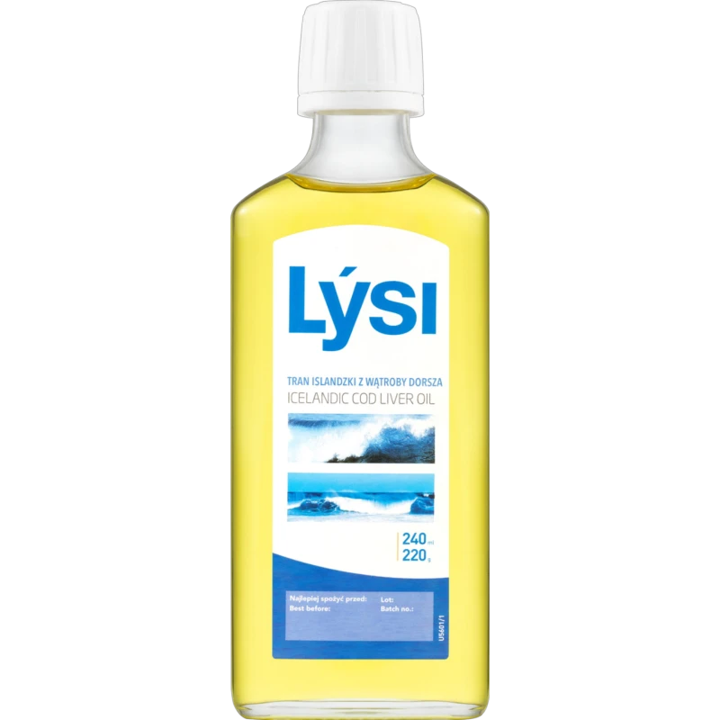 Lýsi Tran islandzki, smak naturalny, 240 ml - Olej z wątroby dorsza z witaminami A, D i E oraz kwasami Omega-3  - 2