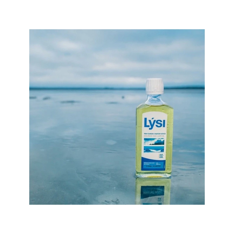 Lýsi Tran islandzki, smak naturalny, 240 ml - Olej z wątroby dorsza z witaminami A, D i E oraz kwasami Omega-3  - 3
