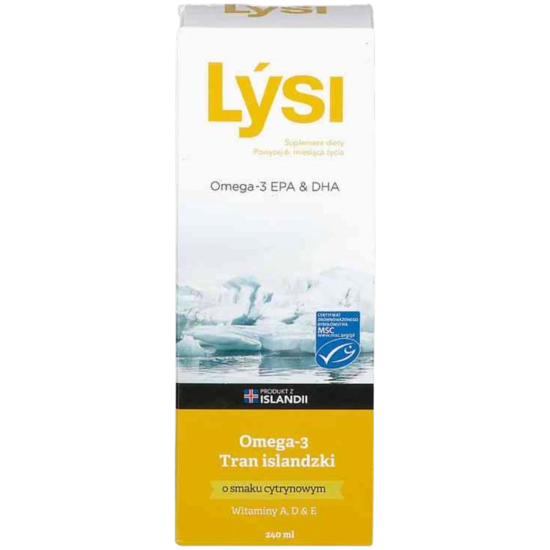 Lýsi Tran islandzki o smaku cytrynowym, 240 ml - Olej z wątroby dorsza z witaminami A, D i E oraz kwasami Omega-3  - 1