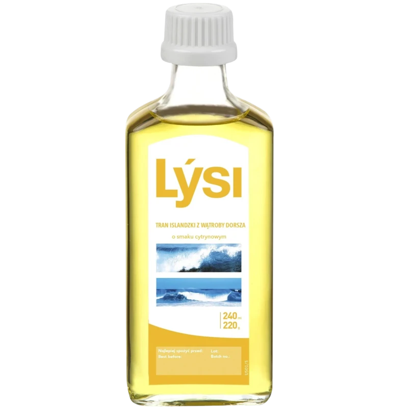 Lýsi Tran islandzki o smaku cytrynowym, 240 ml - Olej z wątroby dorsza z witaminami A, D i E oraz kwasami Omega-3  - 2