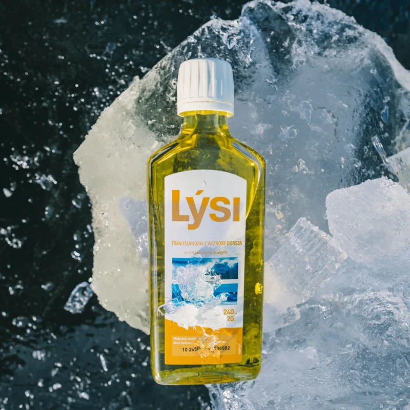 Lýsi Tran islandzki o smaku cytrynowym, 240 ml - Olej z wątroby dorsza z witaminami A, D i E oraz kwasami Omega-3  - 3