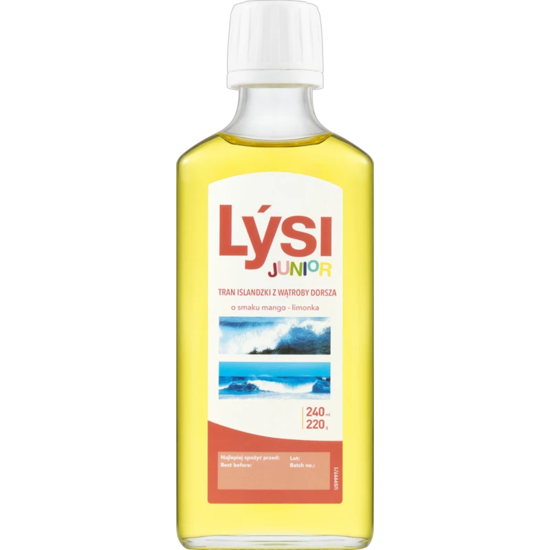 Lýsi Tran Islandzki dla dzieci o smaku mango-limonka, 240 ml - Kompozycja tranu i oleju z tuńczyka z omega-3 oraz witaminami - 2
