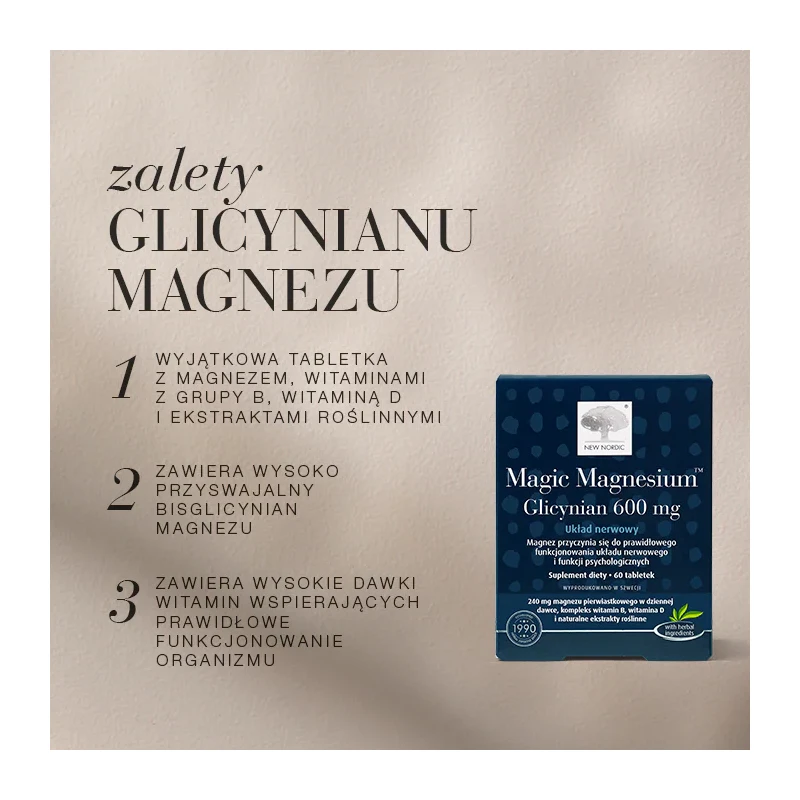 Magic Magnesium Glicynian 600 mg, 60 tabletek - Glicynian magnezu z witaminami z grupy B i witaminą D - 1