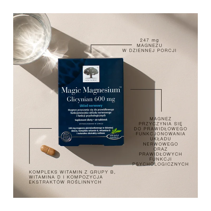 Magic Magnesium Glicynian 600 mg, 60 tabletek - Glicynian magnezu z witaminami z grupy B i witaminą D - 2