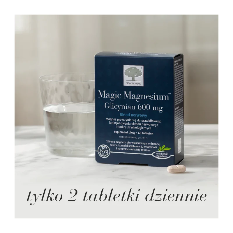 Magic Magnesium Glicynian 600 mg, 60 tabletek - Glicynian magnezu z witaminami z grupy B i witaminą D - 3
