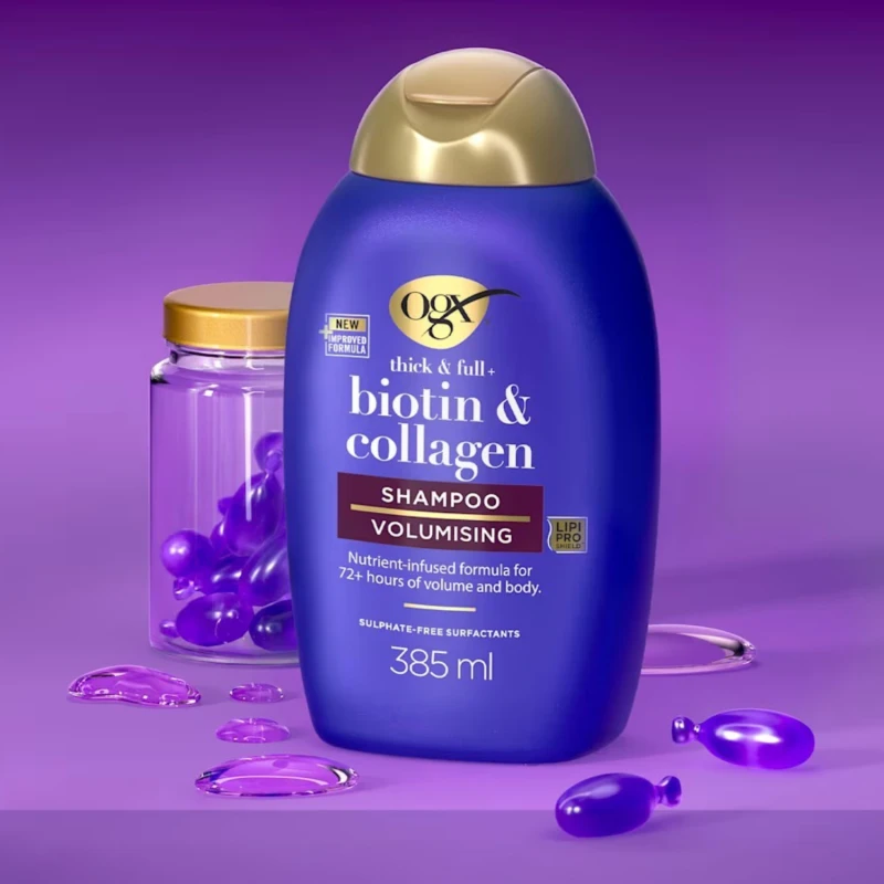 OGX Biotin & Collagen Szampon z biotyną i kolagenem, 385 ml - Z witaminą B7 i kolagenem, zwiększa objętość i gęstość włosów - 1