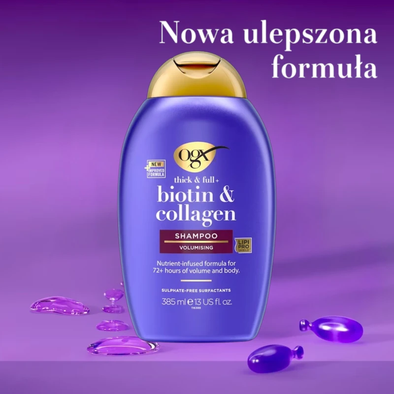 OGX Biotin & Collagen Szampon z biotyną i kolagenem, 385 ml - Z witaminą B7 i kolagenem, zwiększa objętość i gęstość włosów - 2