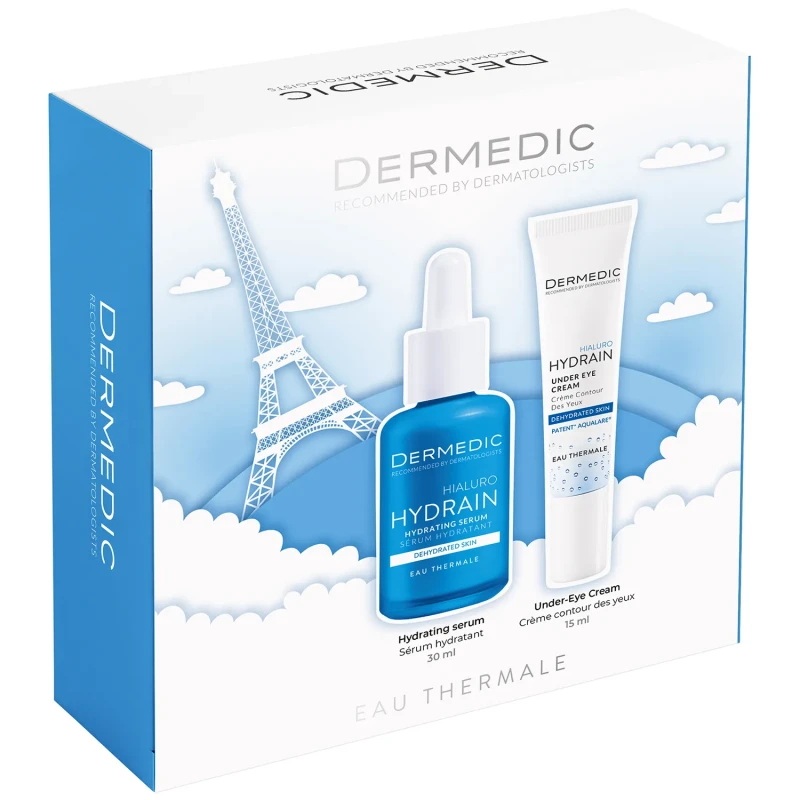 Dermedic Hydrain Zestaw Serum nawadniające, 30 ml + Krem pod oczy, 15 ml - Pielęgnacja skóry suchej i odwodnionej - 1