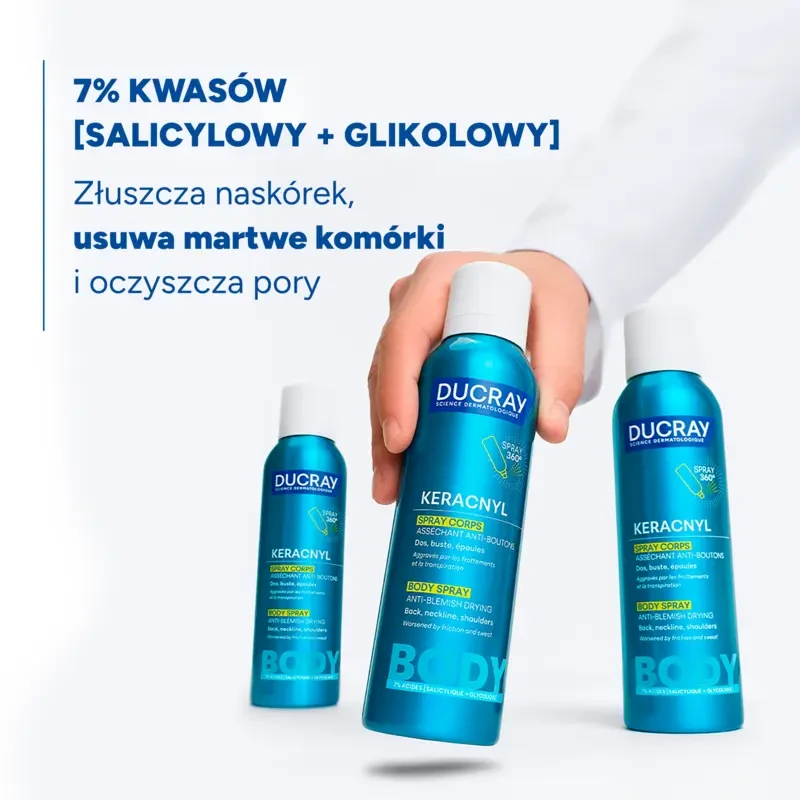Ducray Keracnyl, wysuszający spray do ciała przeciw niedoskonałościom, 150 ml - Wysusza i redukuje wypryski na plecach i klatce piersiowej - 3