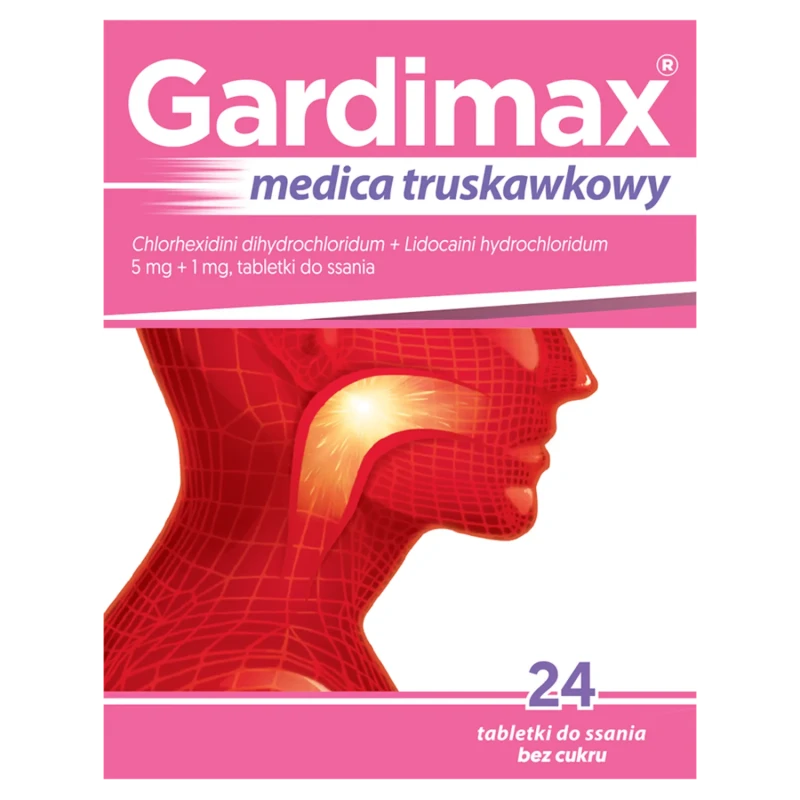 Gardimax Medica truskawkowy 5 mg +1 mg, 24 tabletki do ssania - Pastylki na ból gardła - 2