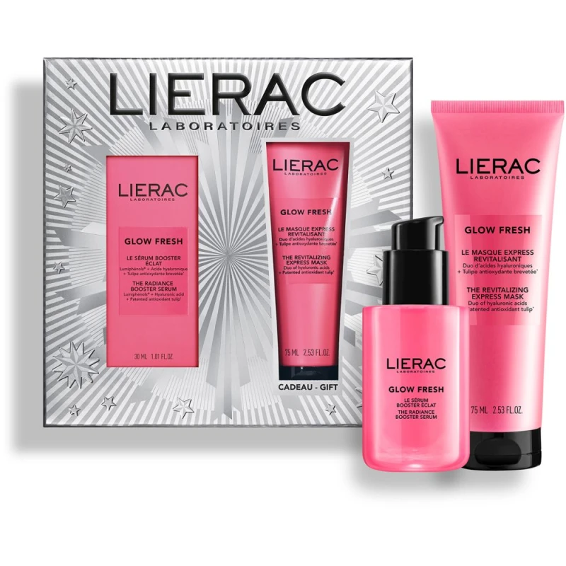 Lierac Glow Fresh Zestaw - rozświetlający booster serum, 30 ml + ekspresowa maska rewitalizująca, 75 ml - Intensywne nawilżenie, wygładzenie i poprawa kolorytu skóry - 1