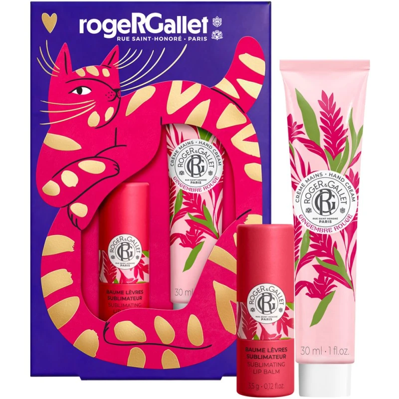 Roger & Gallet Gingembre Rouge Zestaw - pielęgnująca pomadka do ust, 3,5 g + krem do rąk, 30 ml - Energetyzująca pielęgnacja ust i dłoni - 1