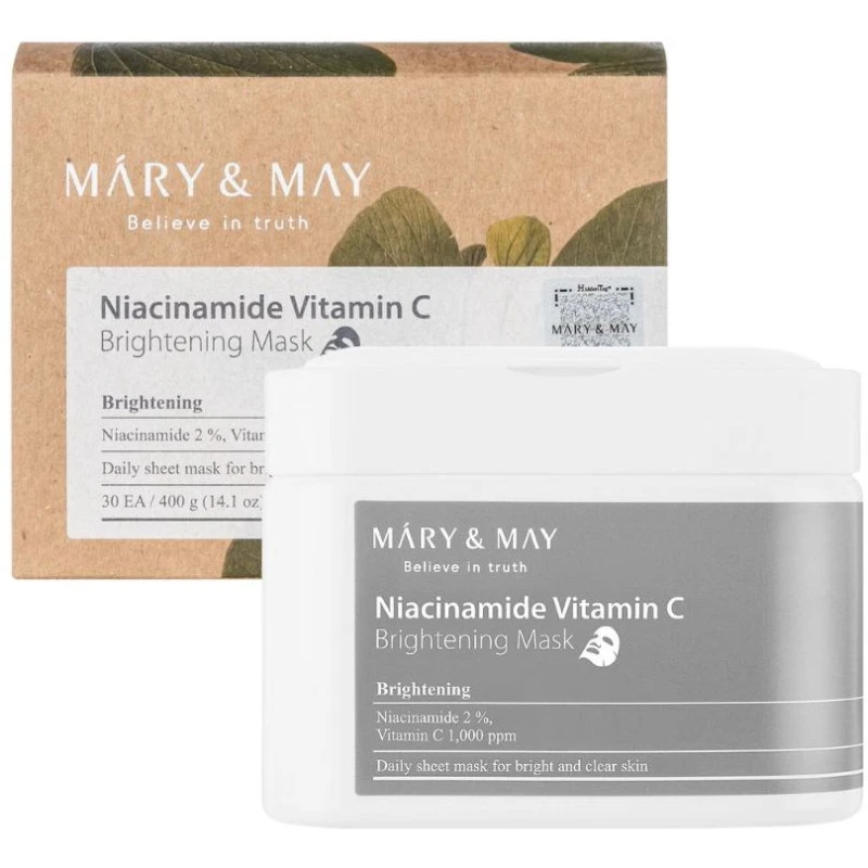 Mary&May Niacinamide Vitamin C Rozświetlająca maska w płachcie do twarzy, 30 sztuk - Rozświetlenie i wyrównanie kolorytu - 1