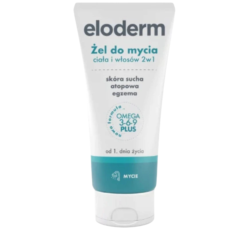 Eloderm 2w1 żel do mycia ciała i włosów, 200 ml - Łagodne oczyszczanie skóry suchej, atopowej i ze skłonnością do egzemy - 1