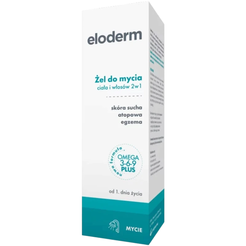 Eloderm 2w1 żel do mycia ciała i włosów, 200 ml - Łagodne oczyszczanie skóry suchej, atopowej i ze skłonnością do egzemy - 2