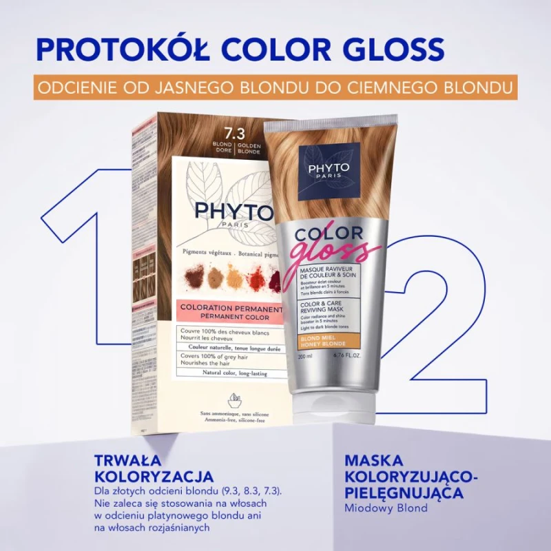 Phyto Color Gloss Maska Koloryzująca Miodowy Blond, 200 ml - Włosy od jasnego do ciemnego blondu - 8