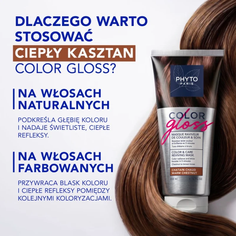 Phyto Color Gloss Maska Koloryzująca Ciepły Kasztan, 200 ml - Włosy od kasztanowych po brązowe - 6