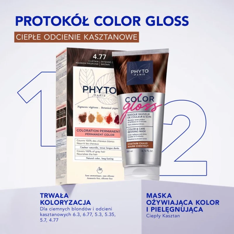 Phyto Color Gloss Maska Koloryzująca Ciepły Kasztan, 200 ml - Włosy od kasztanowych po brązowe - 8