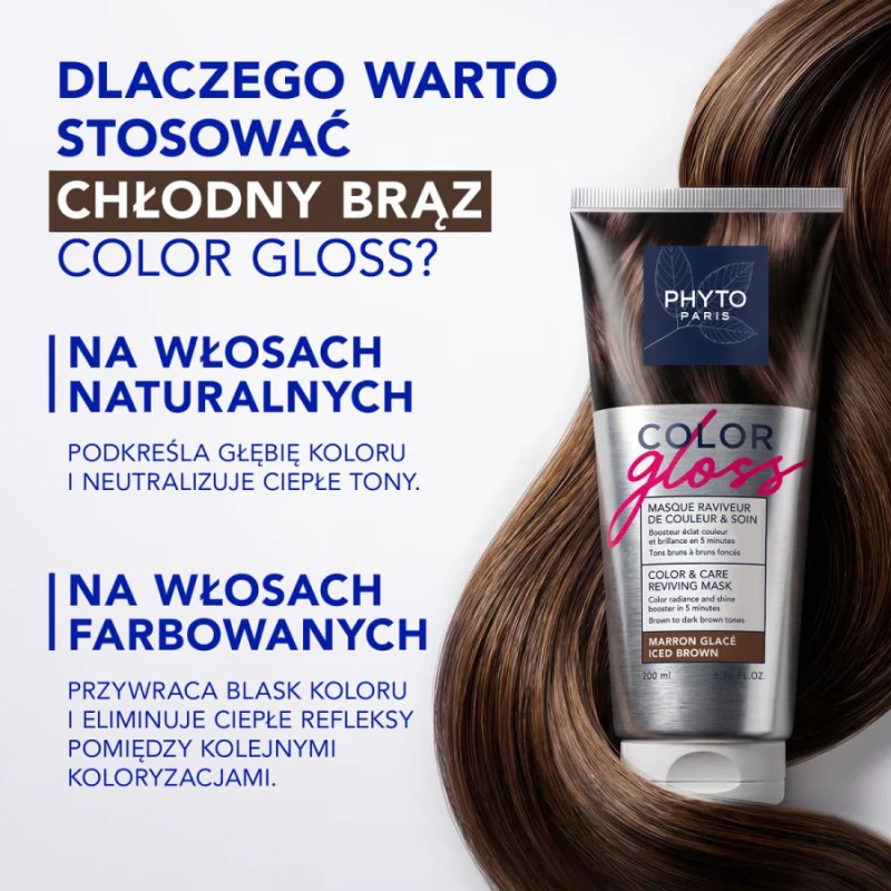 Phyto Color Gloss Maska Koloryzująca Chłodny Brąz, 200 ml - Włosy brązowe i ciemnobrązowe - 6